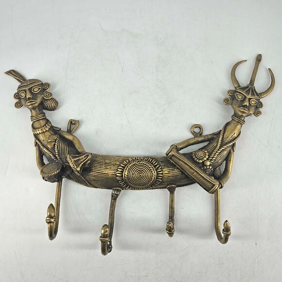 Vintage brass Dhokra primitive figures key wall hooks Coat Hanger
